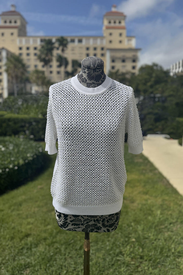 White Knit Sweater with Pearls - Mildred Hoit