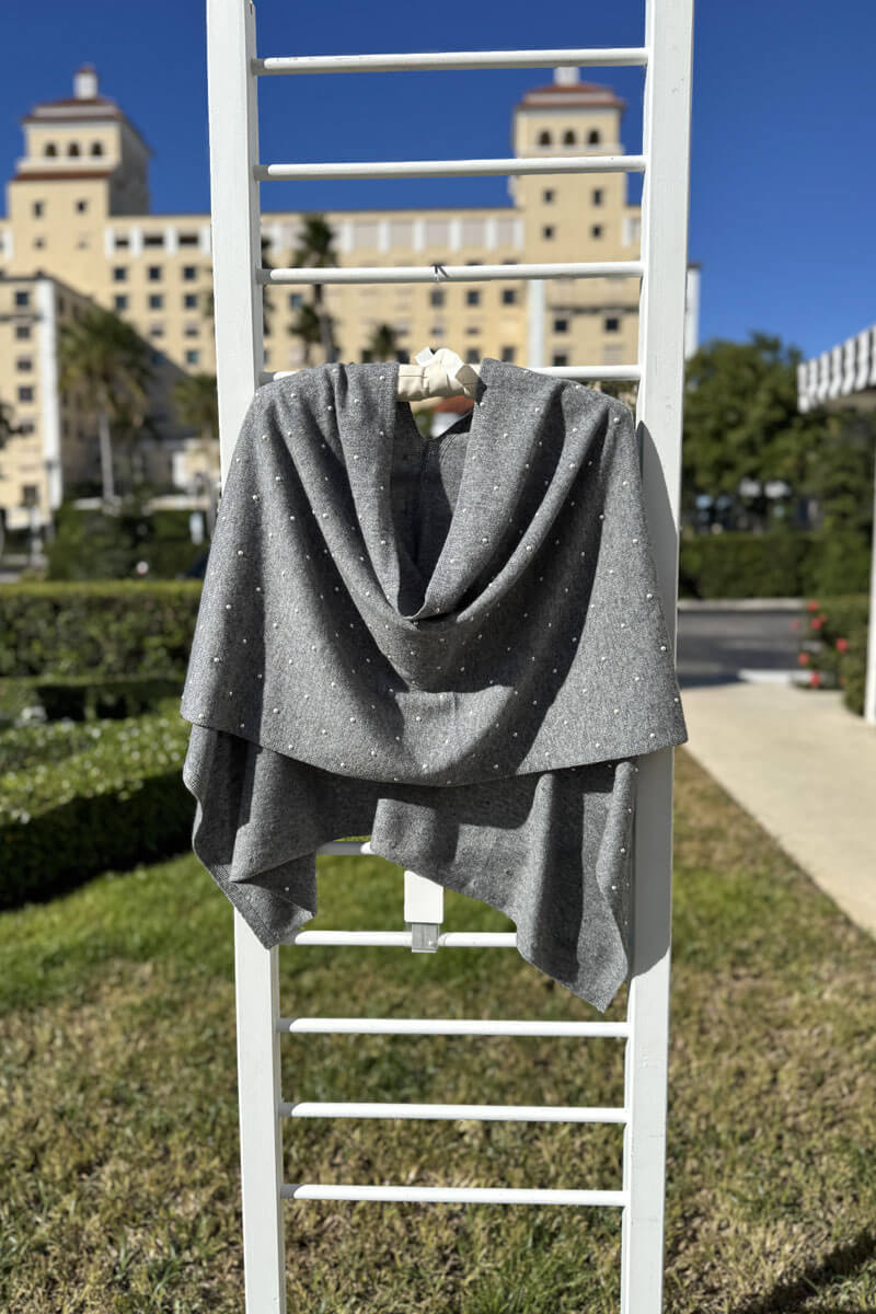 Cashmere Poncho in Grey with Pearls - Mildred Hoit