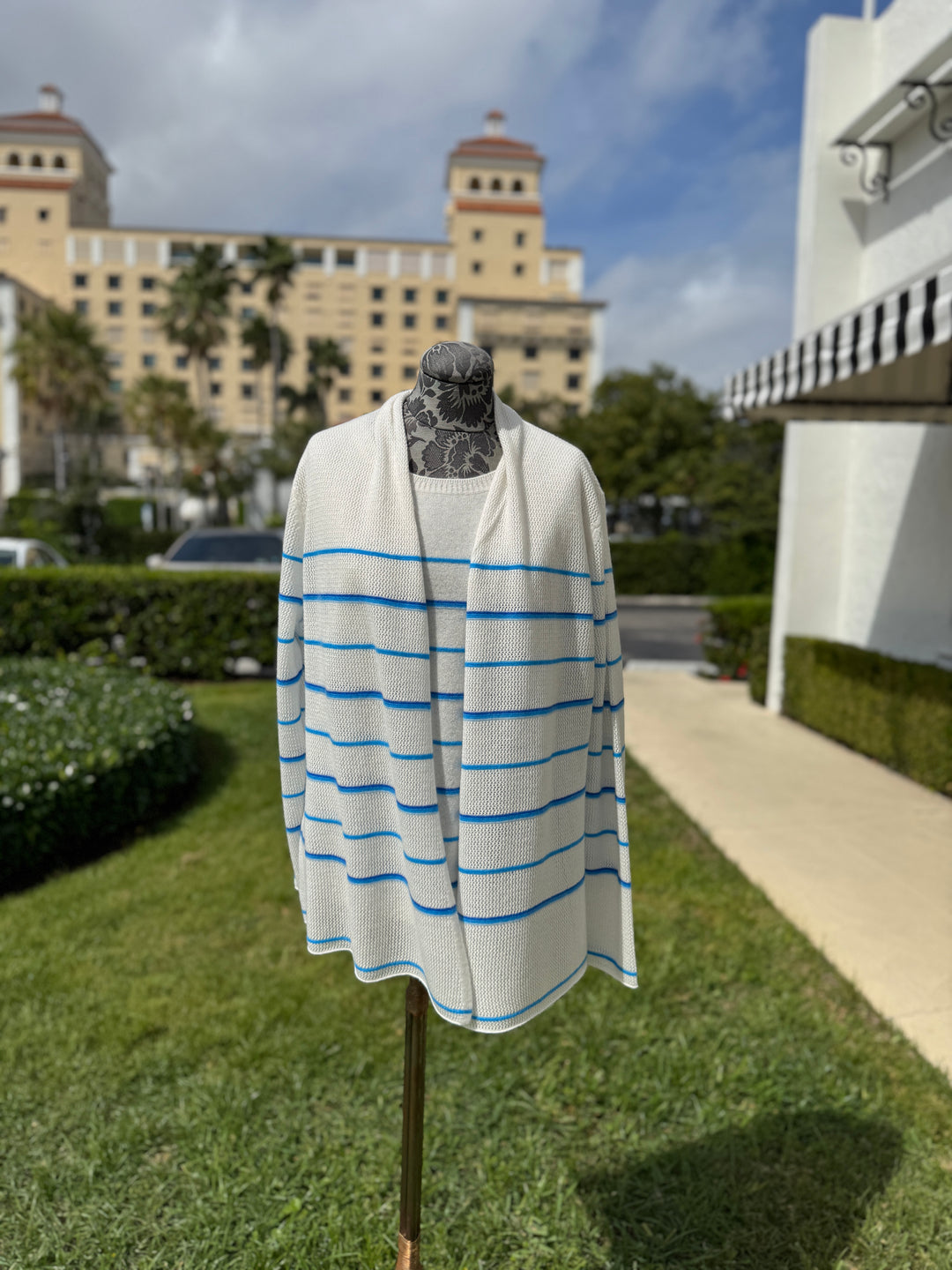 Cashmere Blue and White Striped Sweater - Mildred Hoit