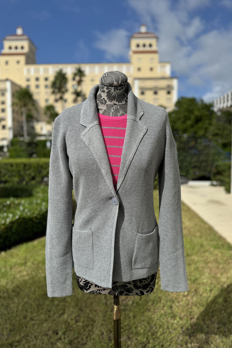 Kinross Thermal Notch Collar Cardigan in Granite - Mildred Hoit