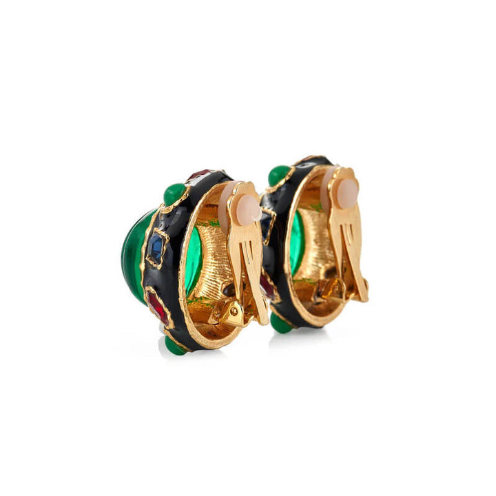 Kenneth Jay Lane Multi Gem Buttons Clip Earrings - Mildred Hoit