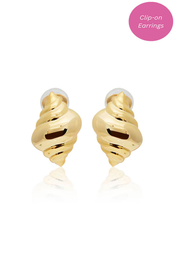 Kenneth Jay Lane Polished Gold Shell Clip Earrings - Mildred Hoit