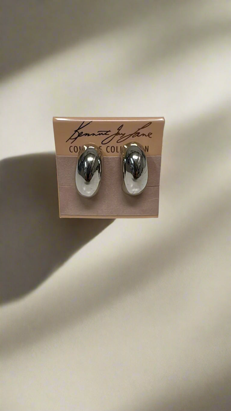 Kenneth Jay Lane Polished Silver Half Hoop Clip Earring