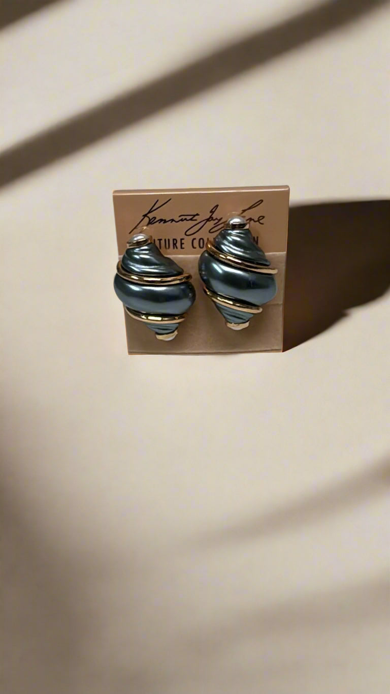 Kenneth Jay Lane Grey Shell with Pearl Tip Clip Earring