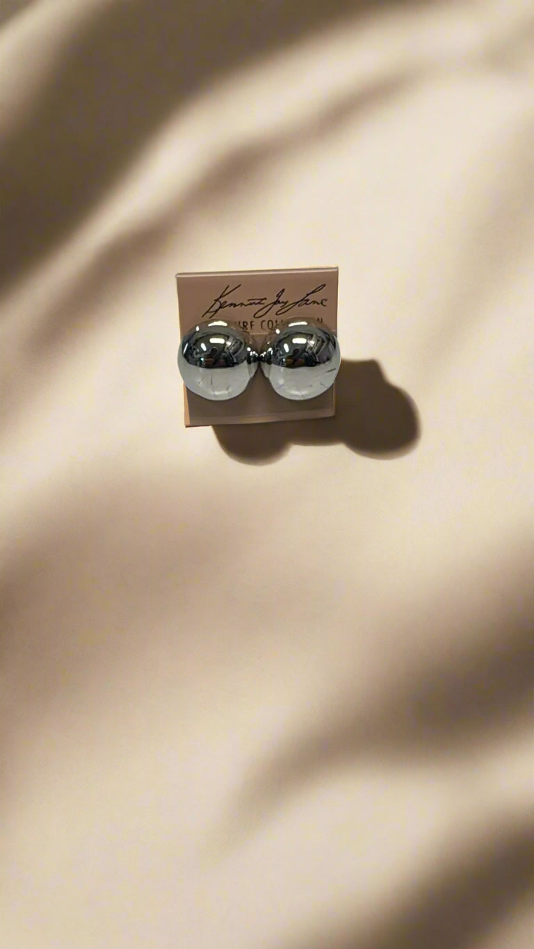 Kenneth Jay Lane Polished Silver Button Clip Earrings