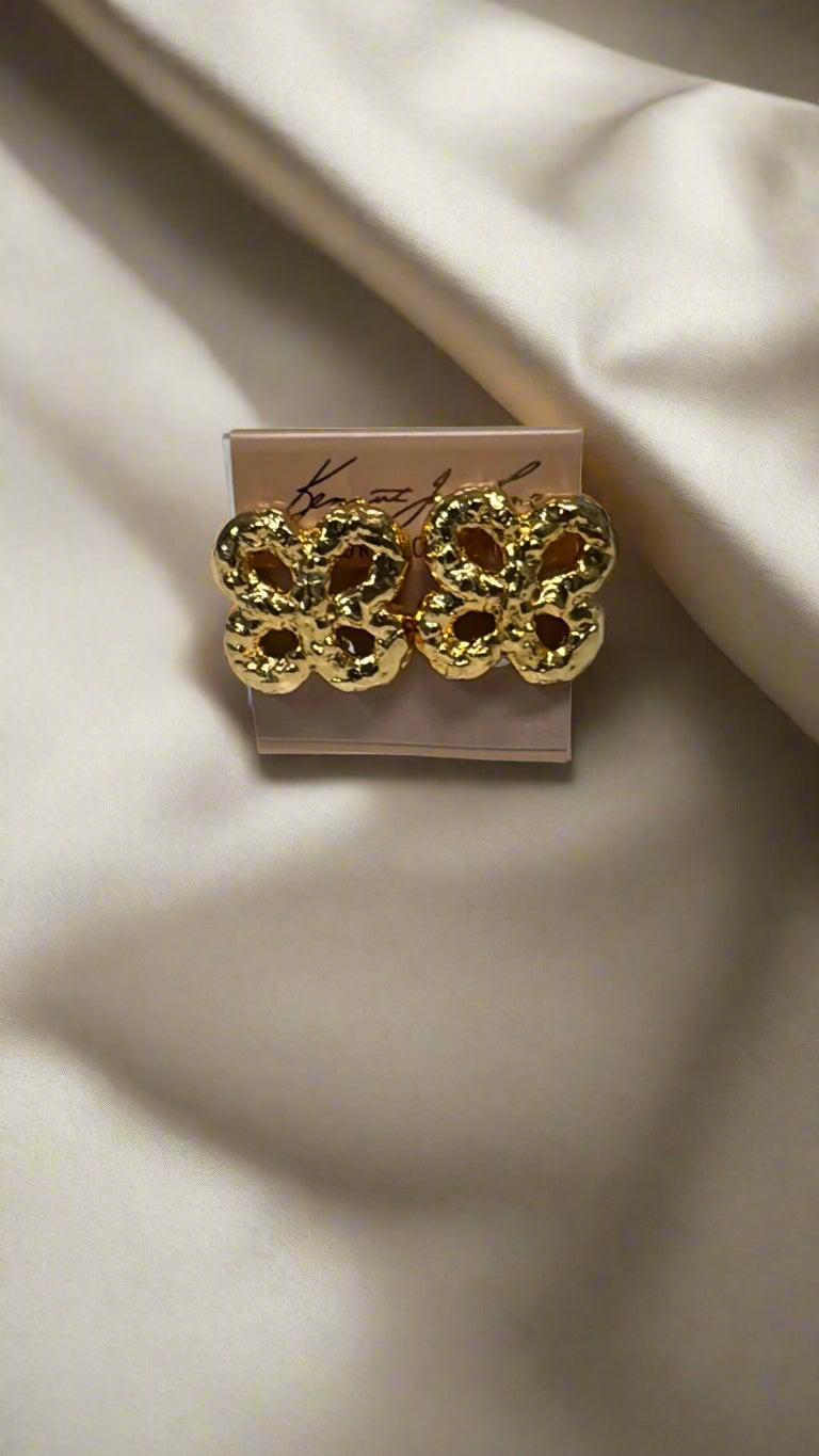 Kenneth Jay Lane Gold Clover Cross Button Clip Earrings