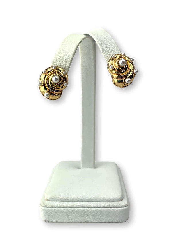 Kenneth Jay Lane Gold and Pearl Snail Earring