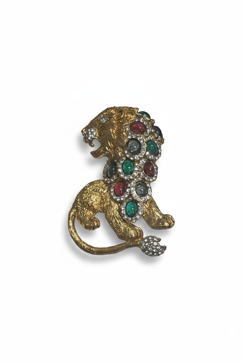 Kenneth Jay Lane Multi Stone Lion Pin