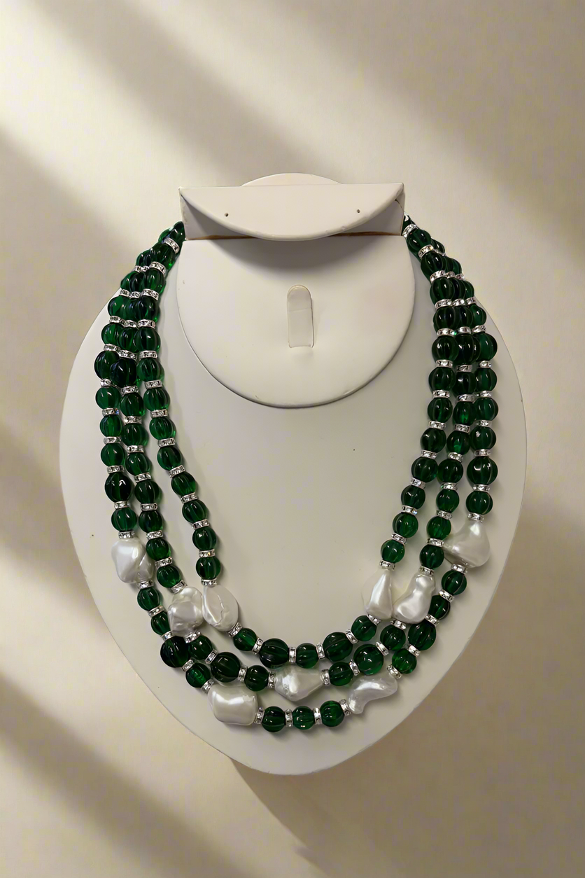 Kenneth Jay Lane Triple Strand Emerald Green Necklace - Mildred Hoit