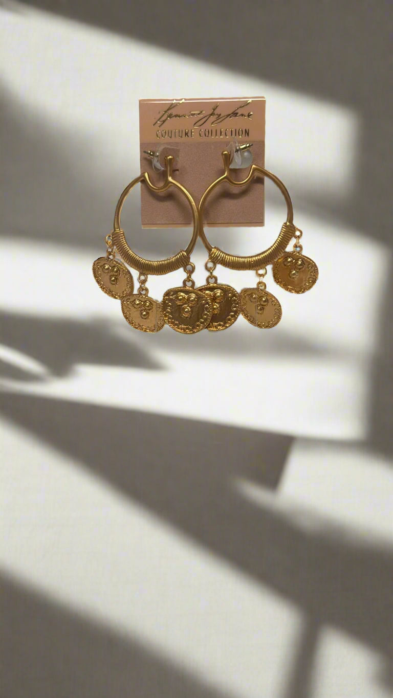 Kenneth Jay Lane Gold Hoop with Coin Drops Earrings