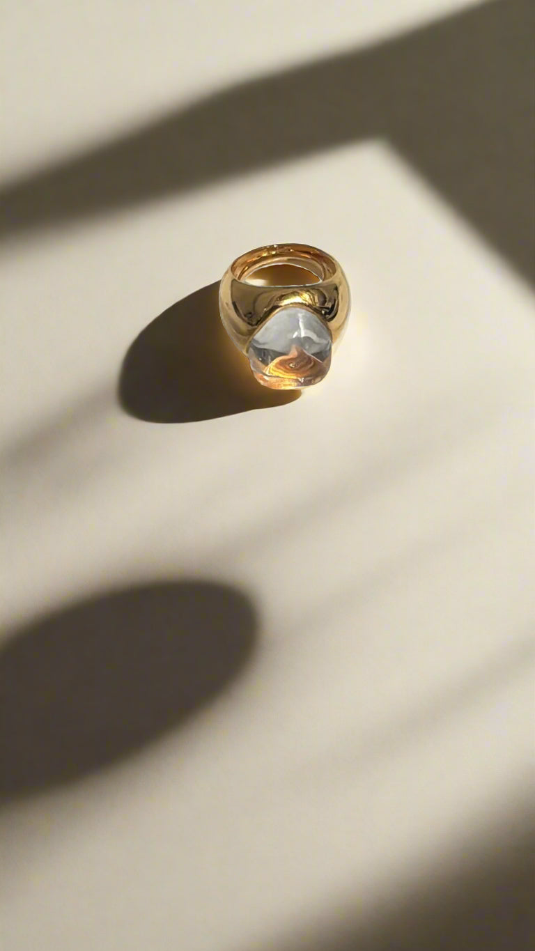 Kenneth Jay Lane Polished Gold & Clear Cabochon Nugget Ring