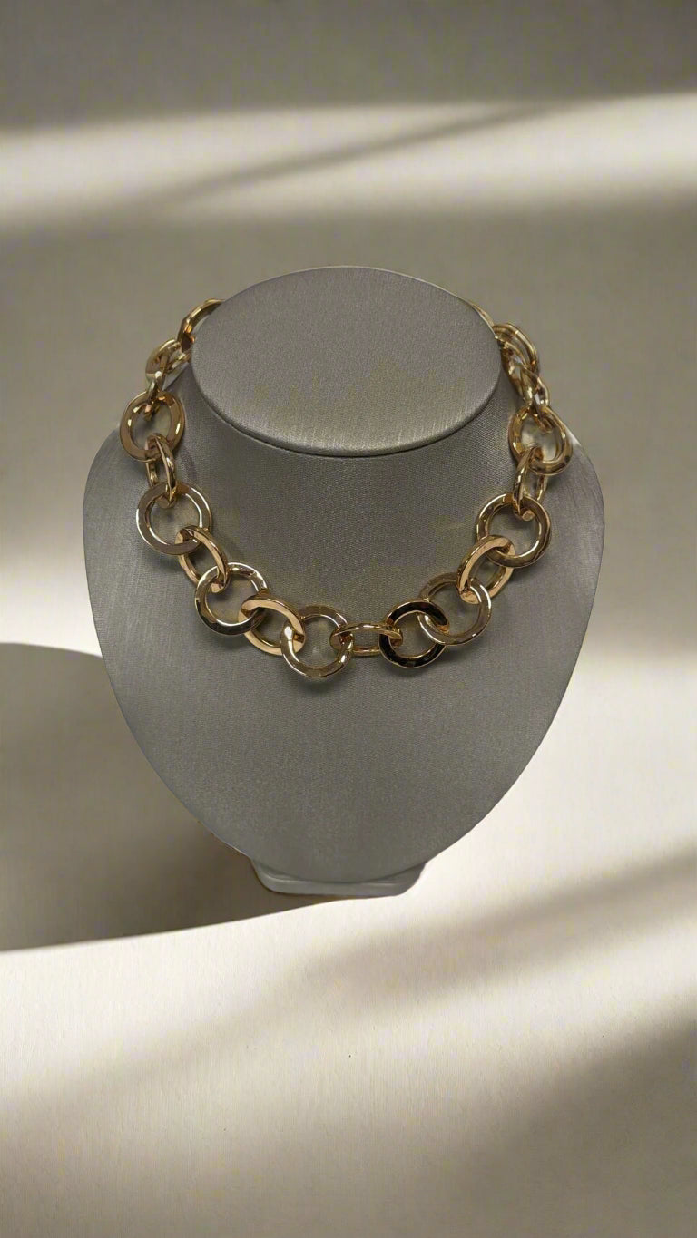 Kenneth Jay Lane Polished Gold Textured Link Toggle Necklace