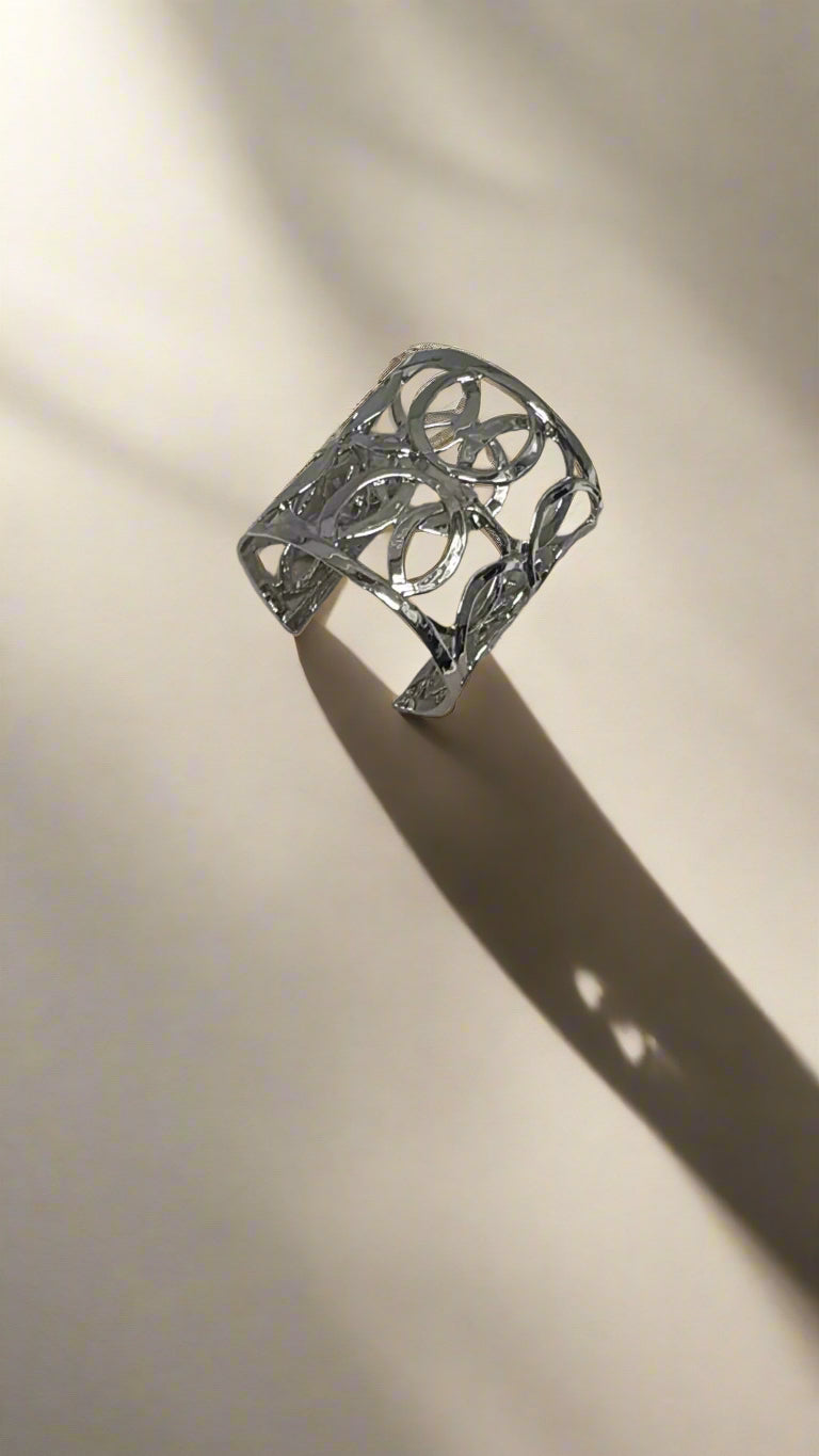 Kenneth Jay Lane Polished Silver Trim Open Circles Cuff Bracelet