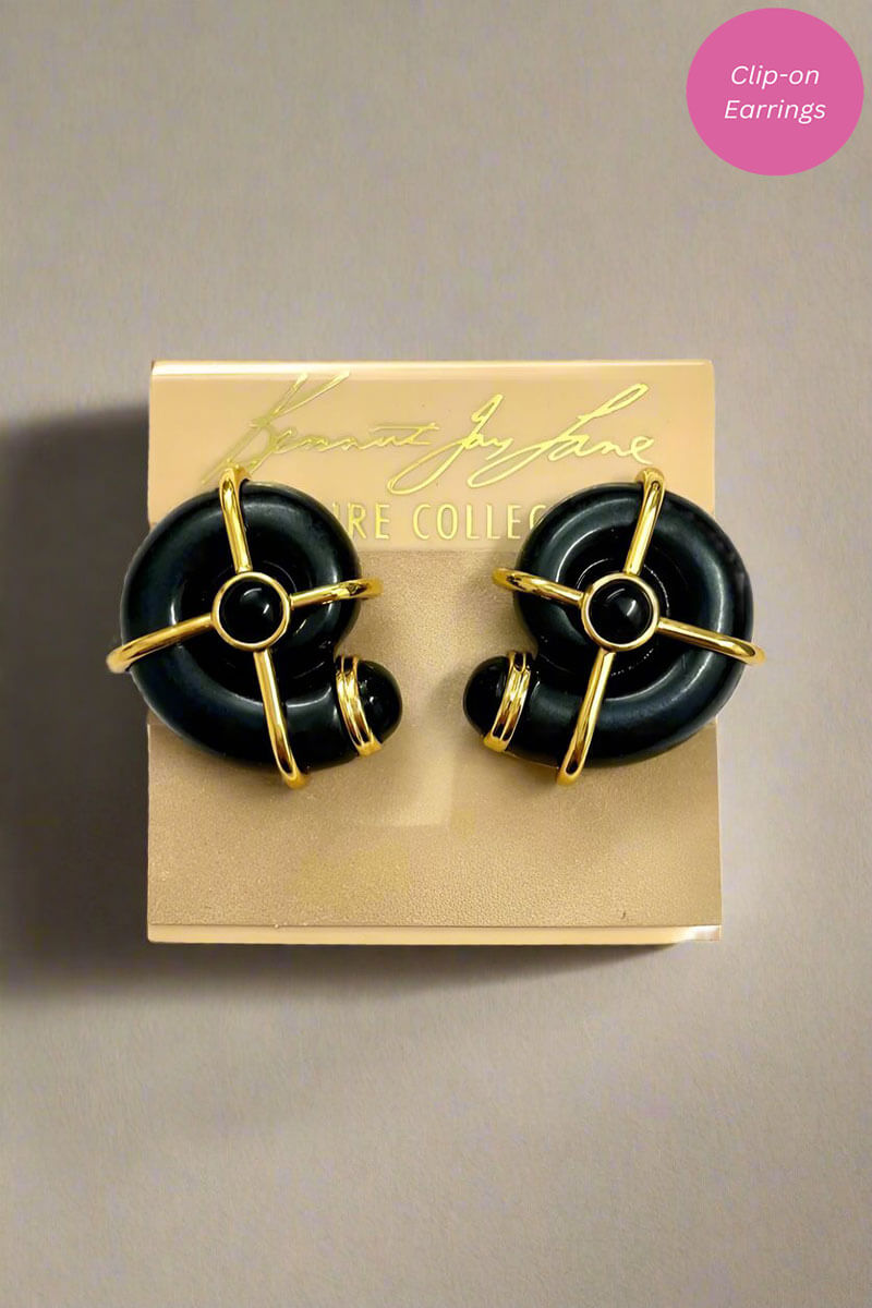 Kenneth Jay Lane Gold and Black Snail Clip Earring - Mildred Hoit