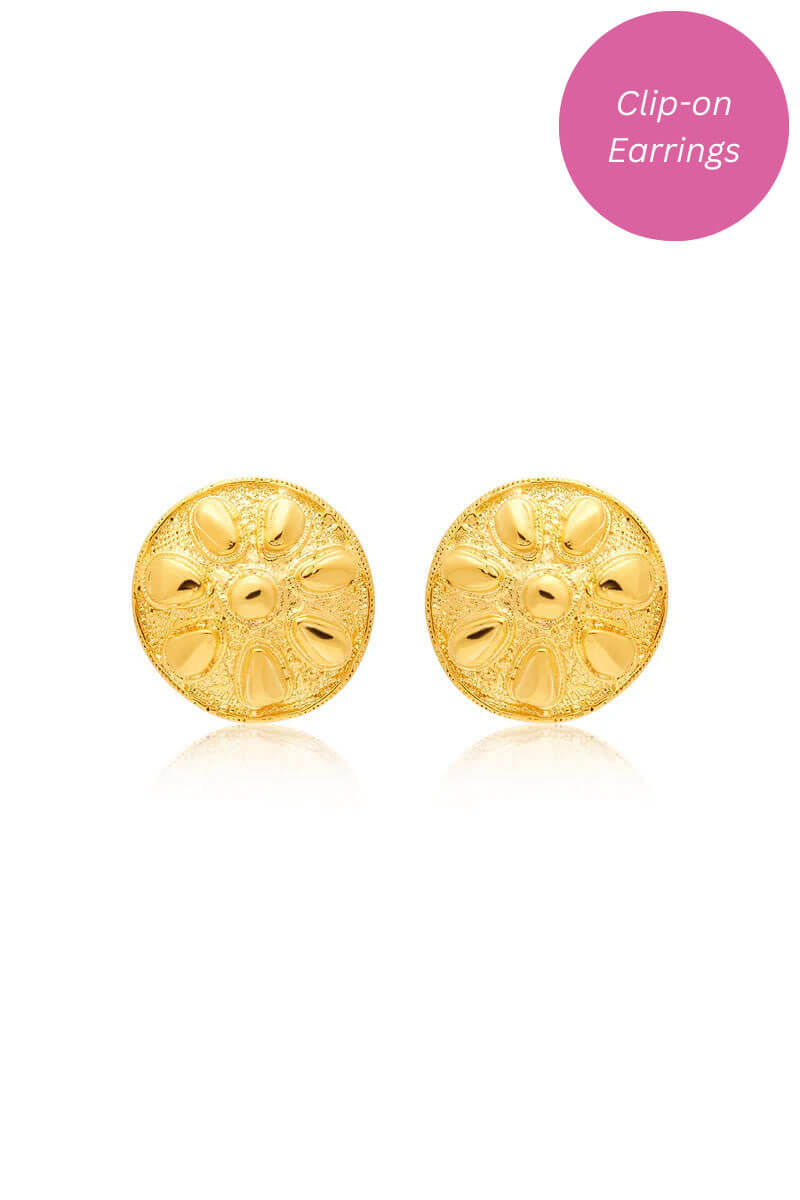 Kenneth Jay Lane Satin Gold Sand Dollar Clip Earrings - Mildred Hoit