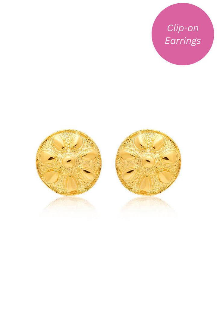 Kenneth Jay Lane Satin Gold Sand Dollar Clip Earrings - Mildred Hoit