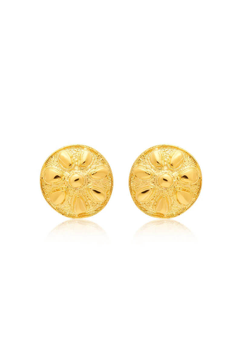 Kenneth Jay Lane Satin Gold Sand Dollar Clip Earrings - Mildred Hoit