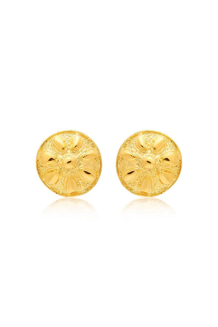 Kenneth Jay Lane Satin Gold Sand Dollar Clip Earrings - Mildred Hoit