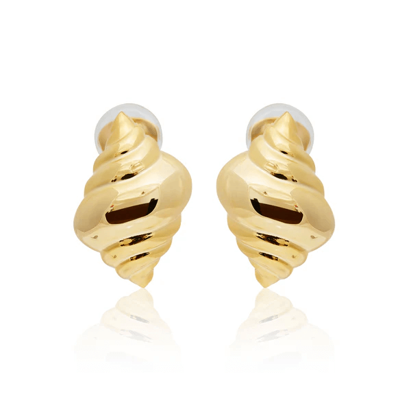 Kenneth Jay Lane Polished Gold Shell Clip Earrings - Mildred Hoit