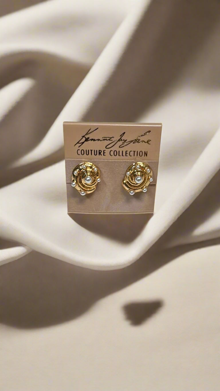 Kenneth Jay Lane Gold and Pearl Snail Clip-On Earrings