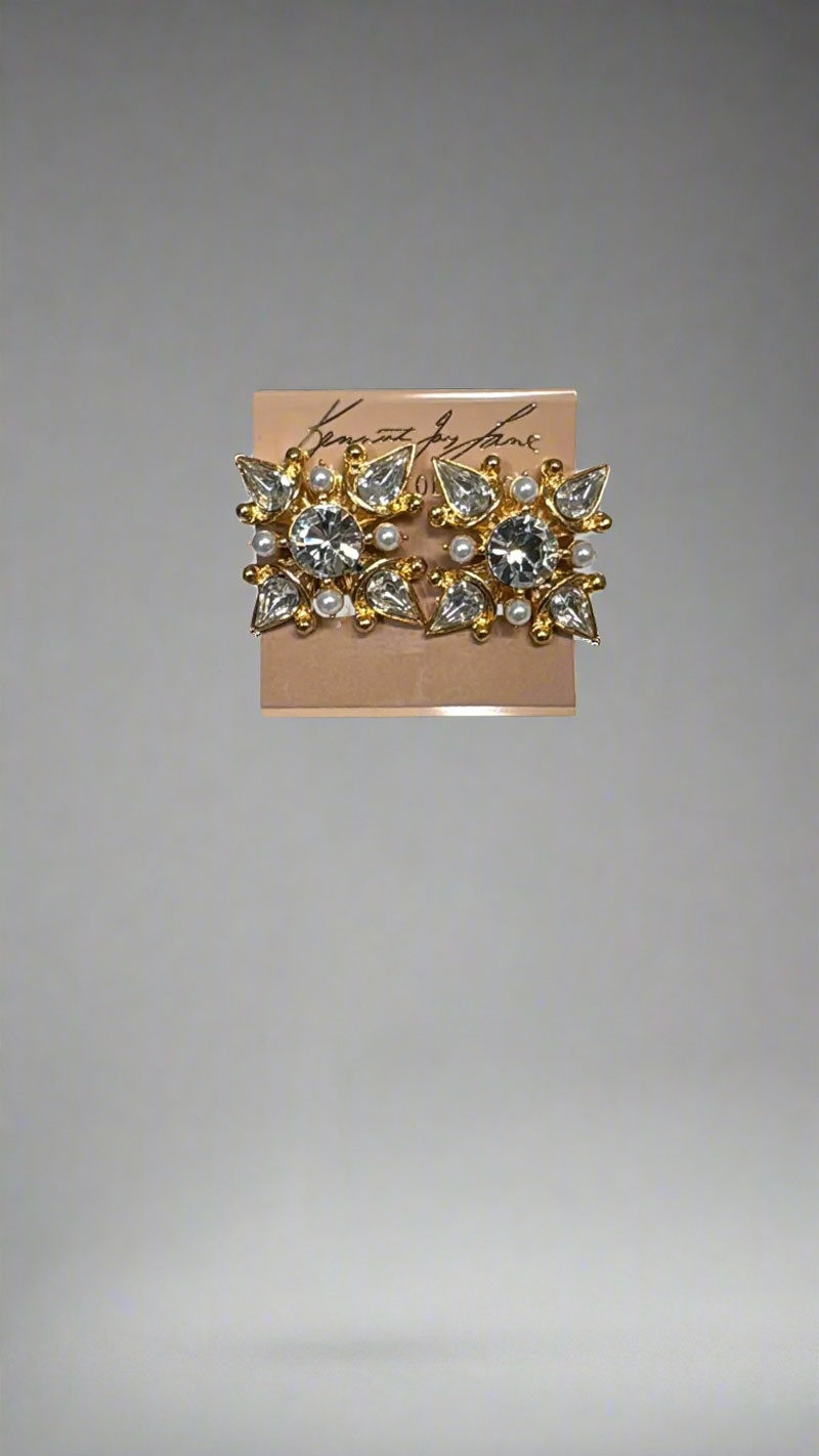Kenneth Jay Lane Gold with Crystal & Pearl Maltese Earrings