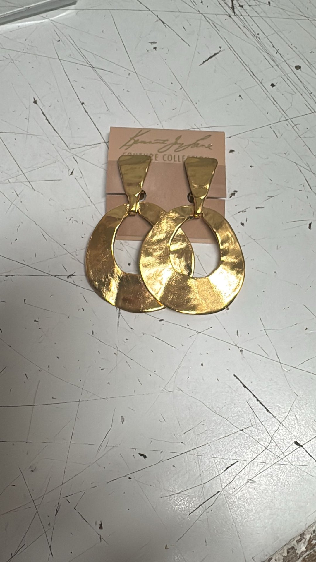 Kenneth Jay Lane Gold Hammered Doorknocker Clip-On Earrings
