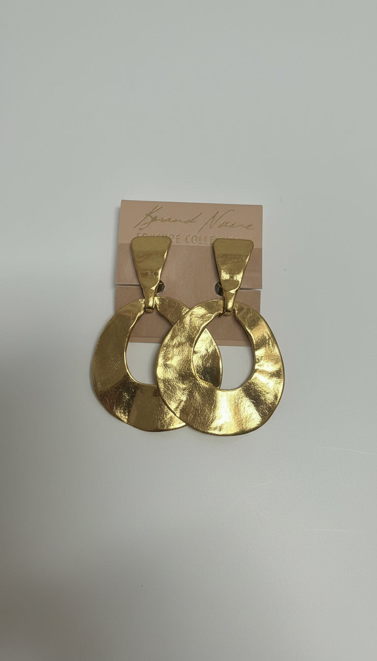 Kenneth Jay Lane Gold Hammered Doorknocker Clip-On Earrings