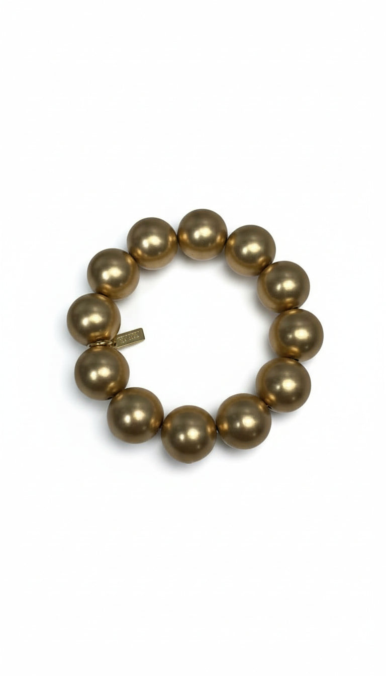 Kenneth Jay Lane 16mm Satin Gold Bead Stretch Bracelet - Mildred Hoit