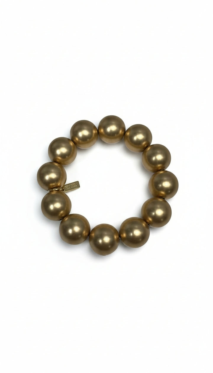 Kenneth Jay Lane 16mm Satin Gold Bead Stretch Bracelet - Mildred Hoit