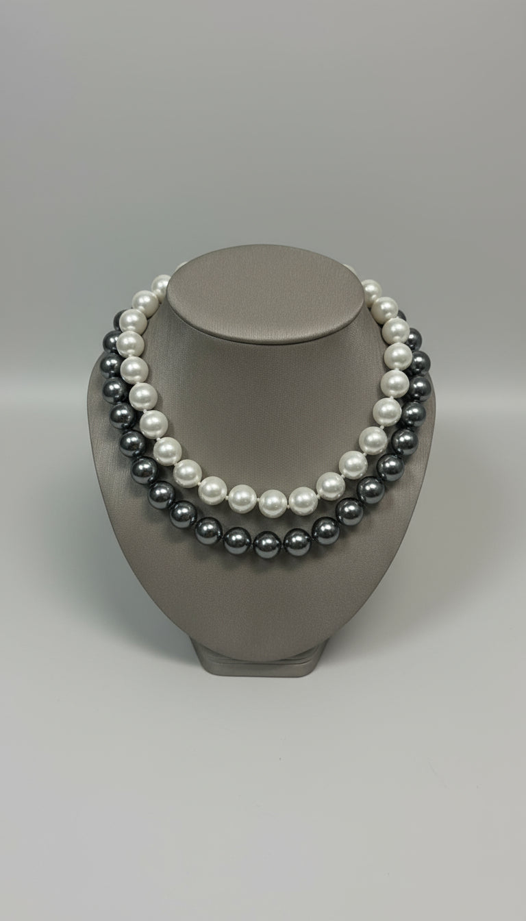 Kenneth Jay Lane 2-Row White with Grey Pearl Necklace