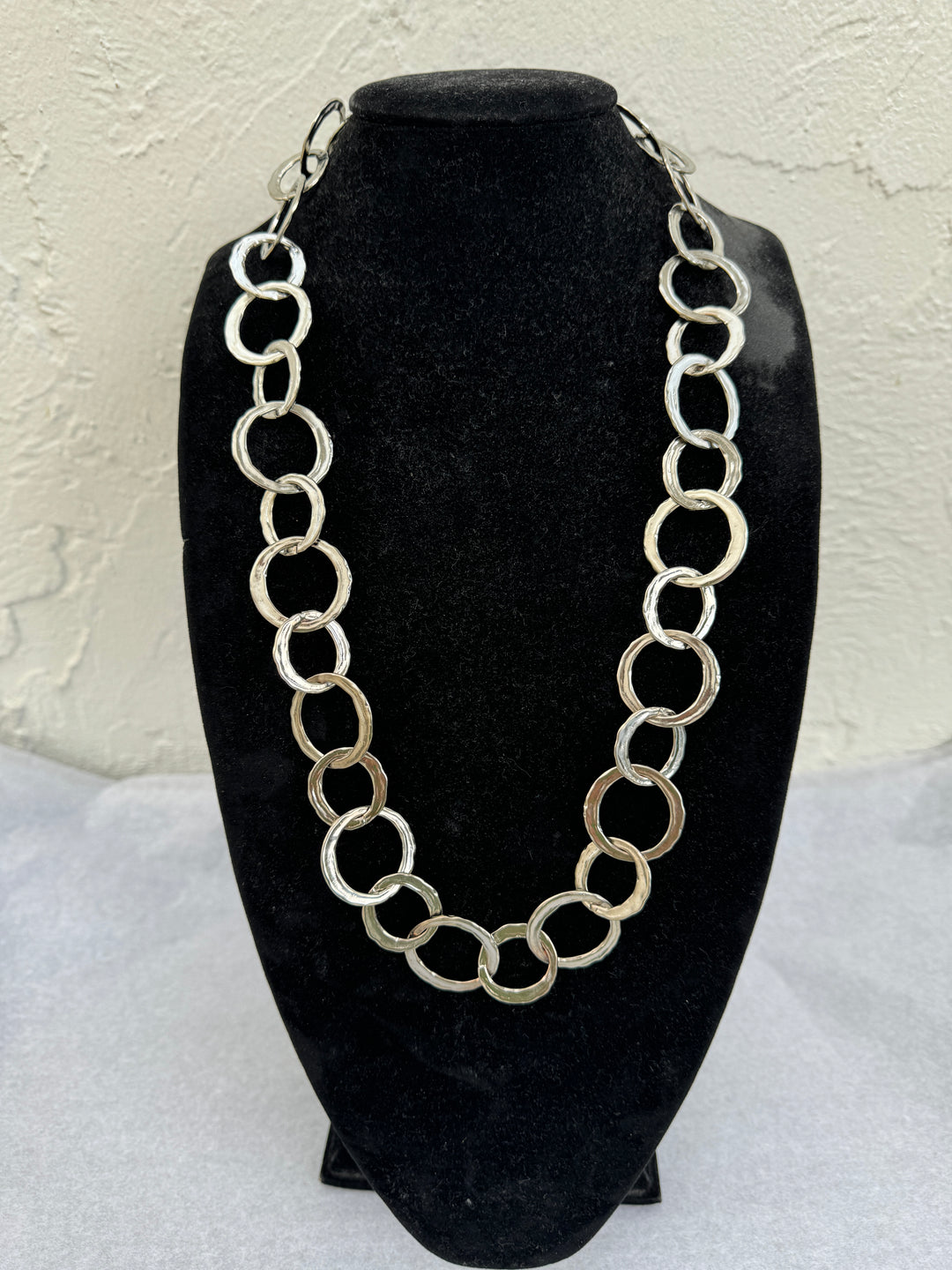 Kenneth Jay Lane Satin Silver Link Necklace - 36" available at Mildred Hoit in Palm Beach.