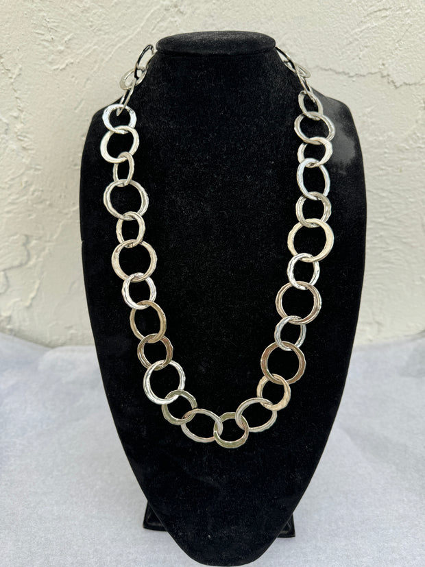 Kenneth Jay Lane Satin Silver Link Necklace - 36" available at Mildred Hoit in Palm Beach.