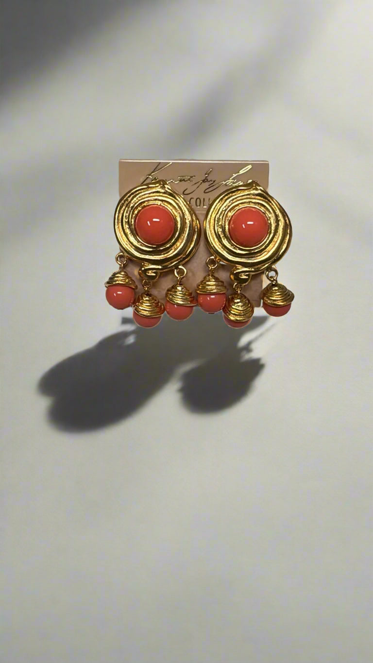 Kenneth Jay Lane Satin Gold Swirl with Coral Drop Earring