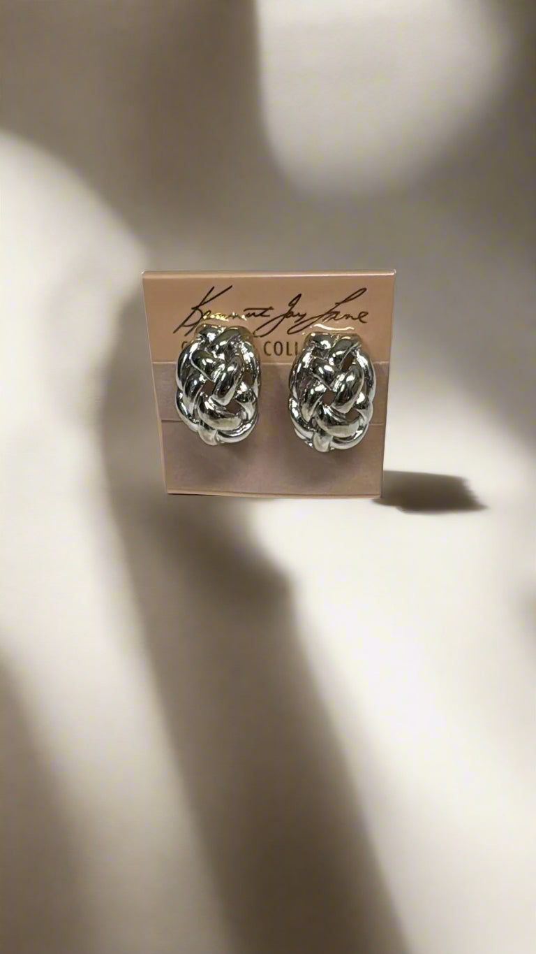 Kenneth Jay Lane Silver Weave Dome Clip Earrings