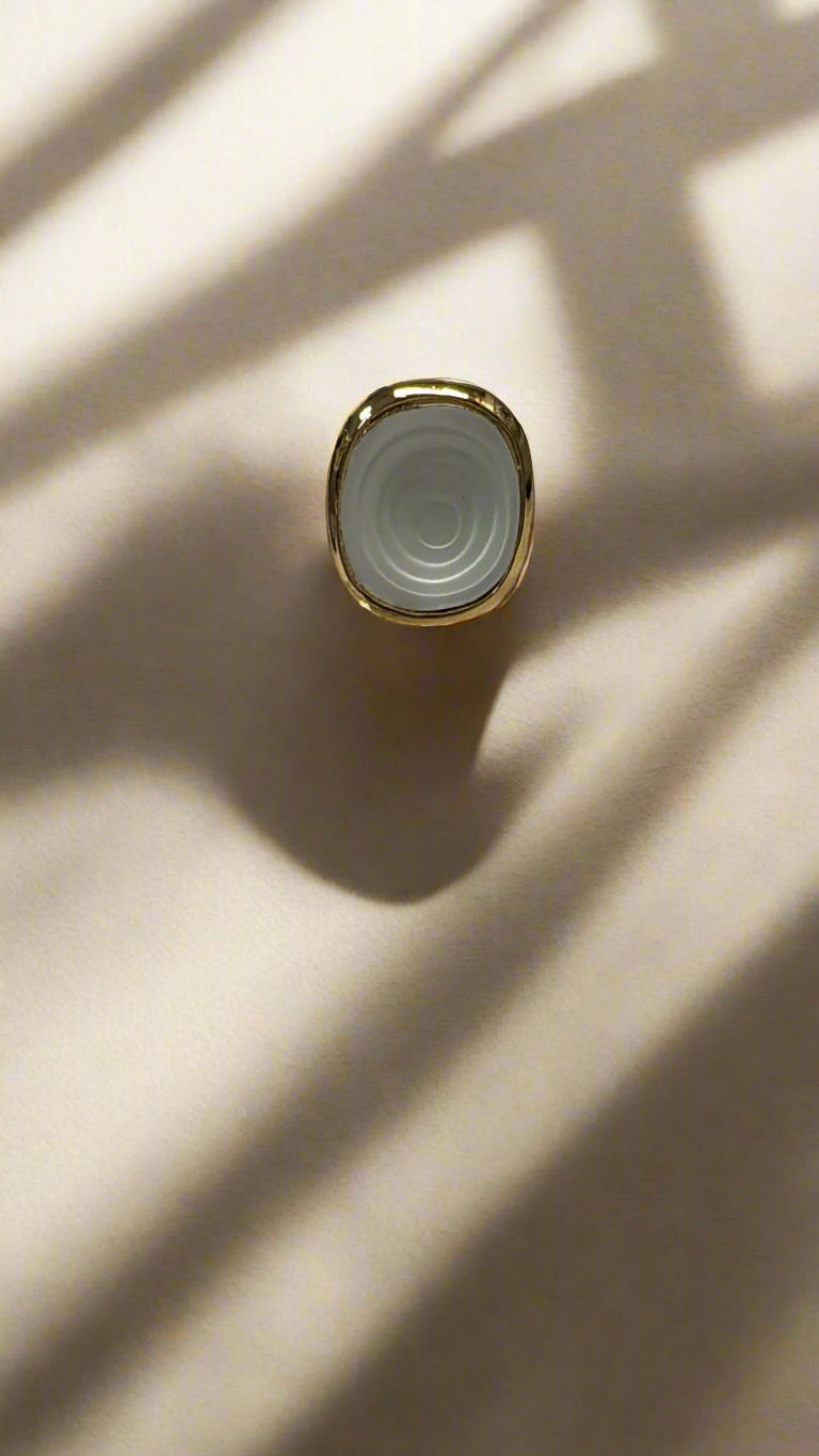Kenneth Jay Lane Polished Gold & Frost Swirl Center Ring - Mildred Hoit