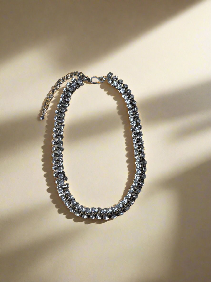 Kenneth Jay Lane Silver Crystal Hour Glass Necklace - Mildred Hoit