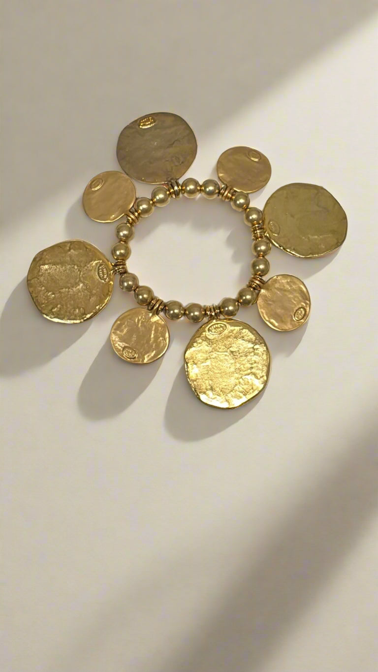 Kenneth Jay Lane Satin Gold Coin Stretch Bracelet
