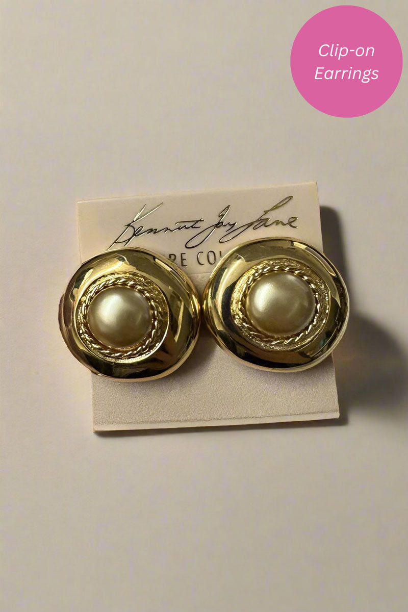 Kenneth Jay Lane Polished Gold with Gold Center Clip Earring - Mildred Hoit