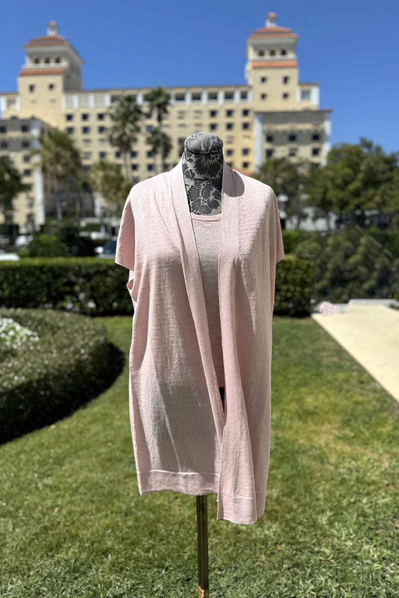 Kinross Long Cardigan with Short Sleeves in Petal - Mildred Hoit