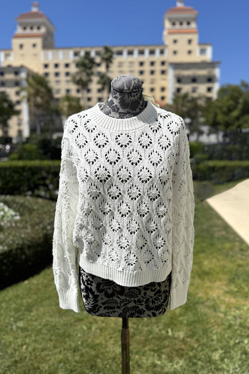Kinross Openwork Crew in White - Mildred Hoit