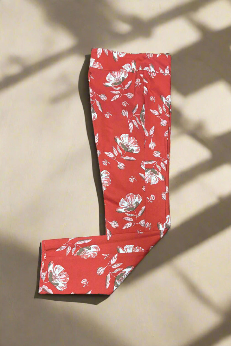 Krazy Larry Pull-On Pants in Tangerine Flowers - Mildred Hoit