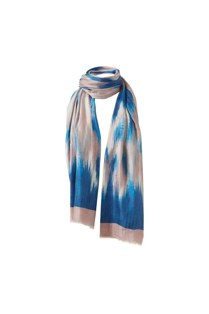 Kinross Brushed Ikat Print Scarf in Sapphire Multi - Mildred Hoit