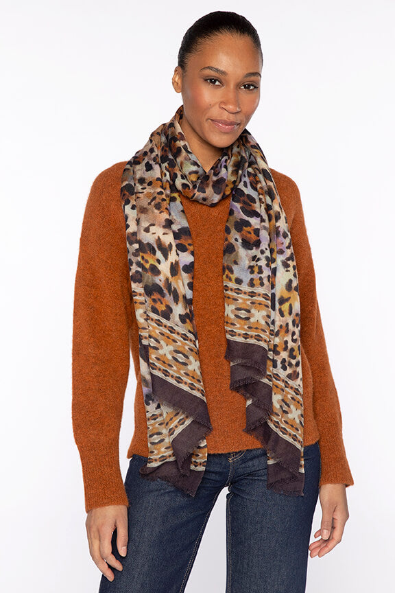 Kinross Leopard Print Scarf in Taupe Multi