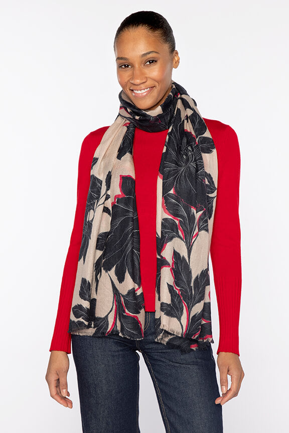 Kinross Antwerp Floral Print Scarf in Black Multi