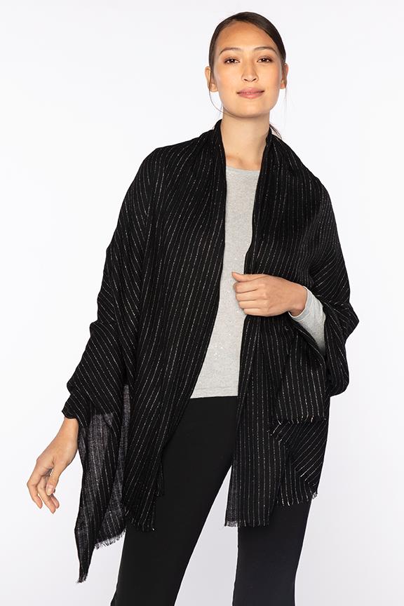 Kinross Lurex Herringbone Shawl in Black - Mildred Hoit