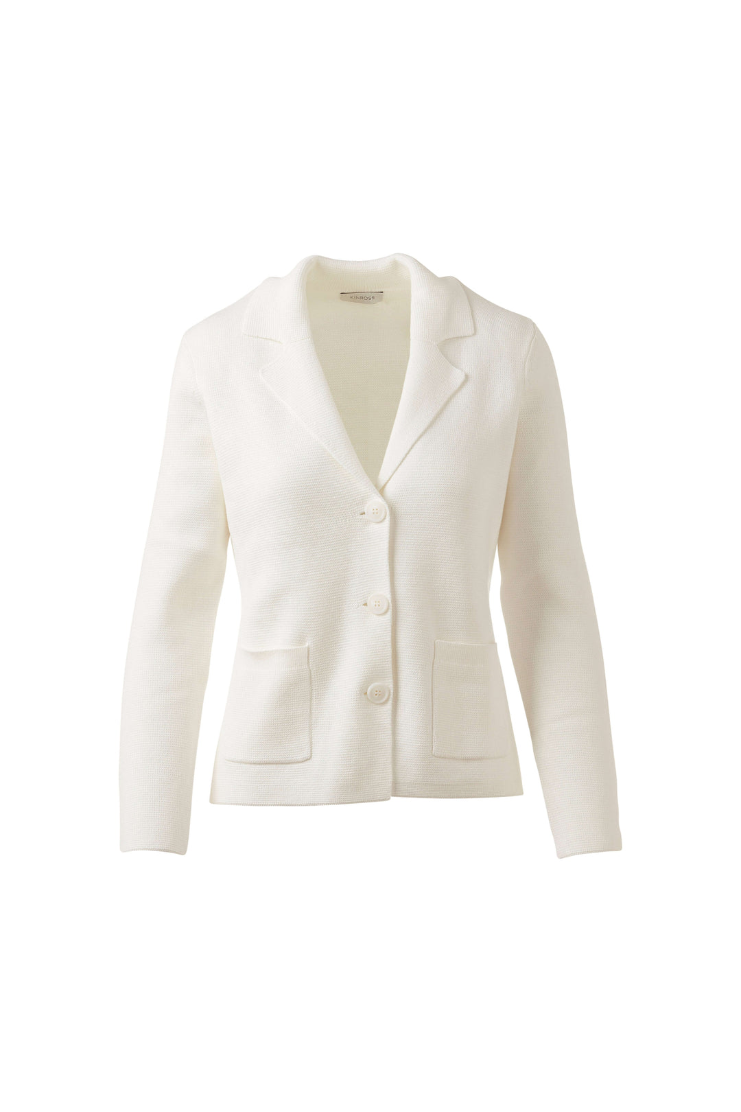 Kinross Soft Cotton Fitted Notch Collar Cardigan in Cream - Mildred Hoit
