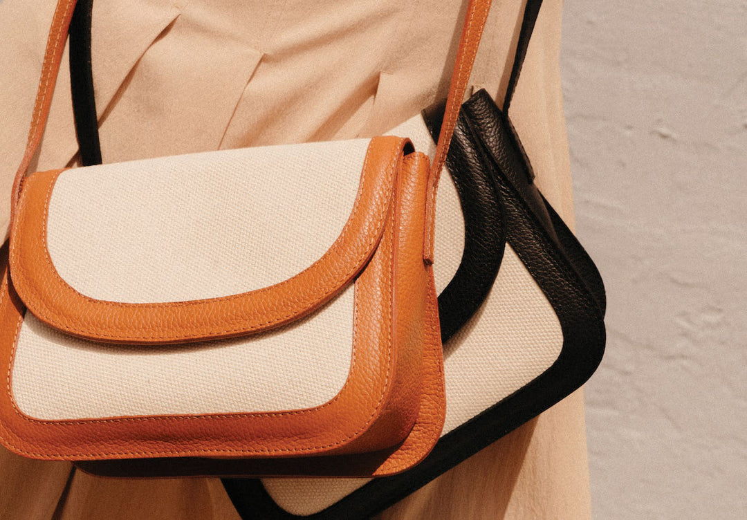 Mesch Caramel and Canvas Crossbody - Mildred Hoit