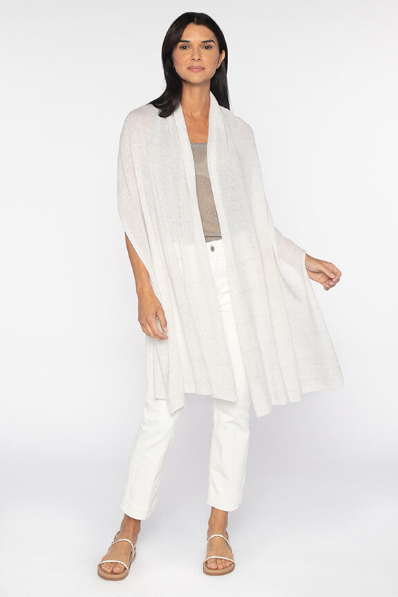 Kinross Lurex Stripe Wrap in Whisper - Mildred Hoit