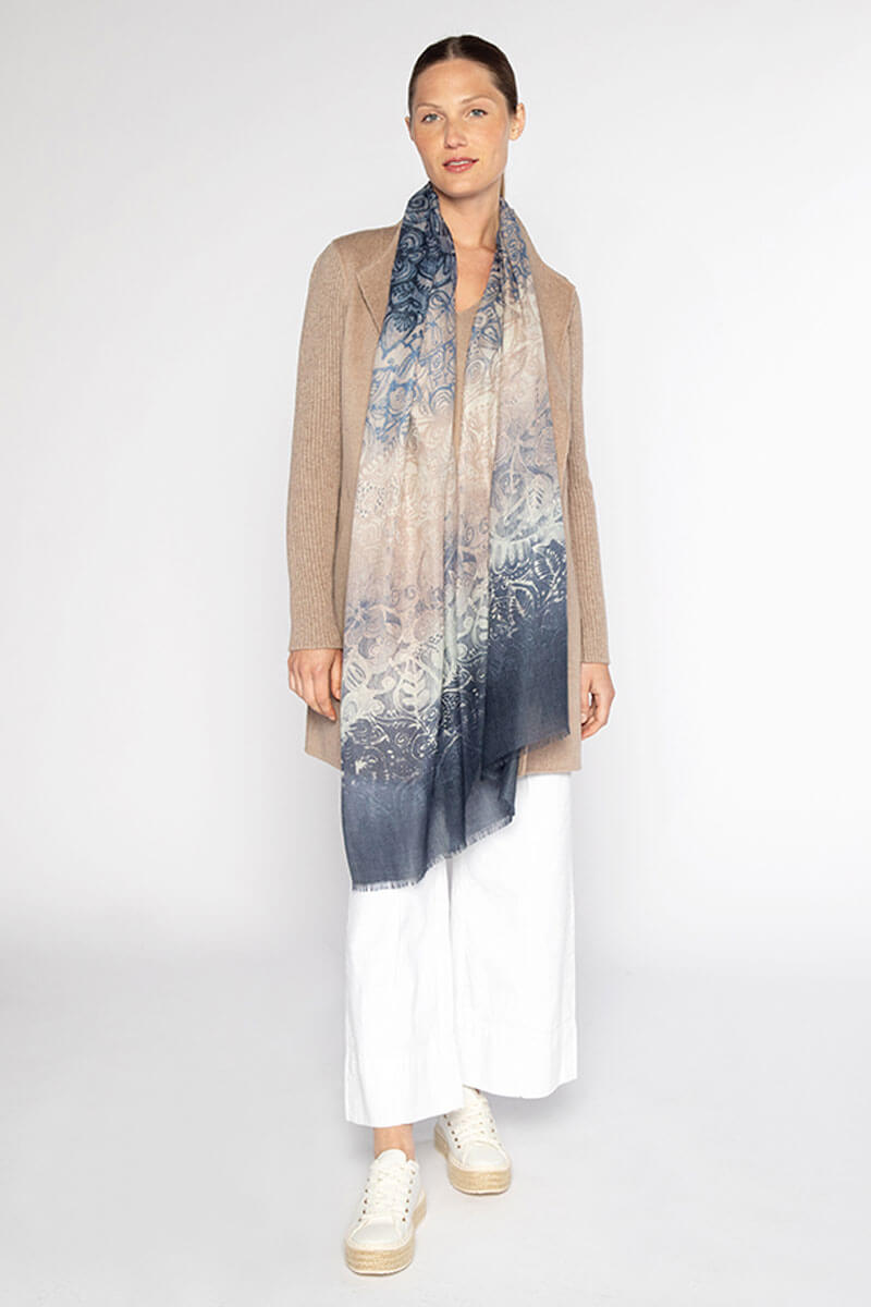 Kinross Ombre Reef Print Scarf in Navy Multi - Mildred Hoit
