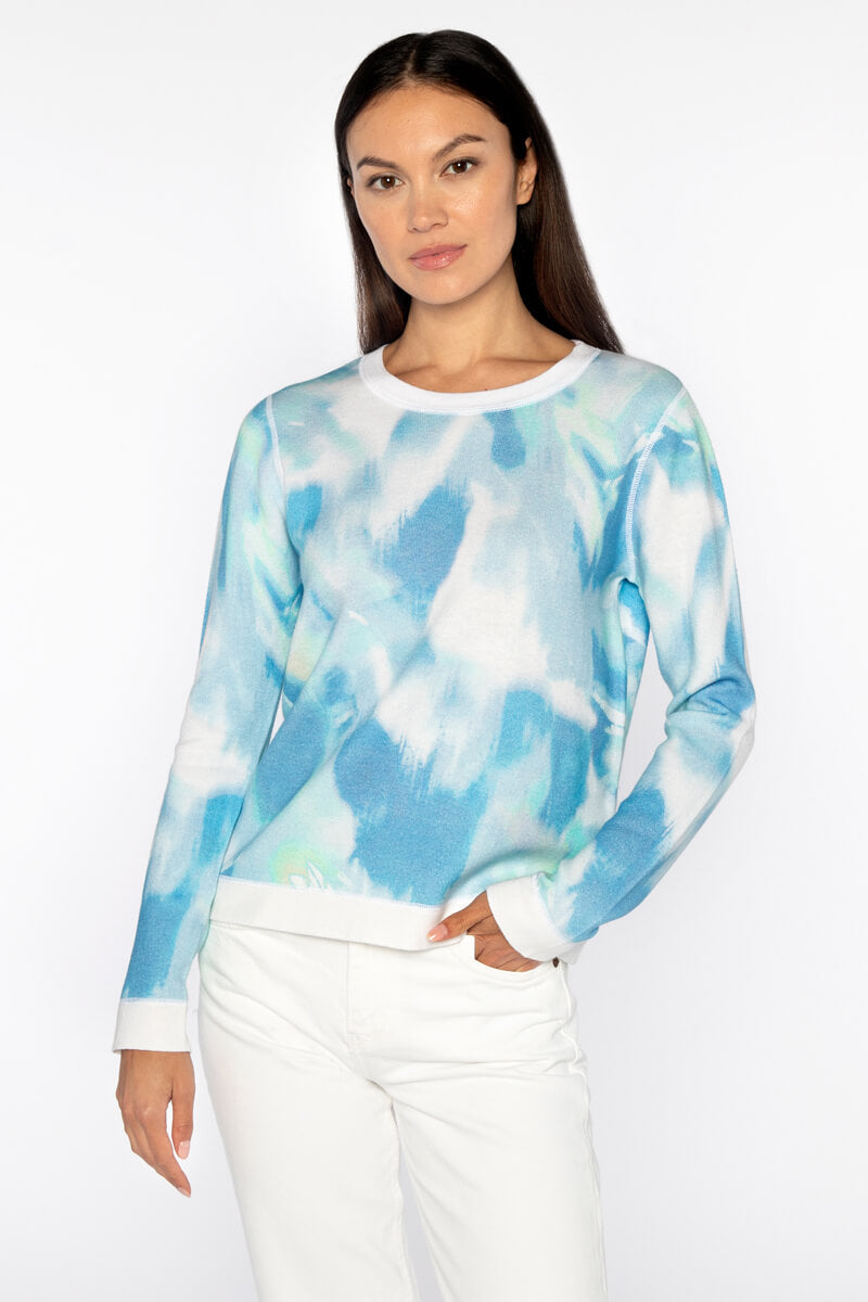 Kinross Waterway Print Crew Sweater in Multi - Mildred Hoit